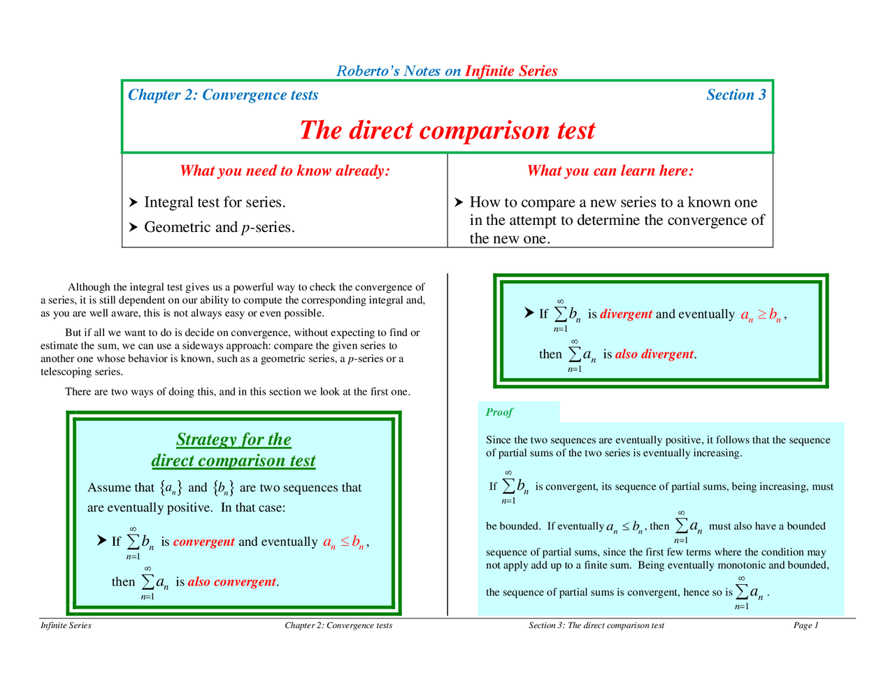 The direct comparison test | Schemes and Mind Maps Calculus | Docsity