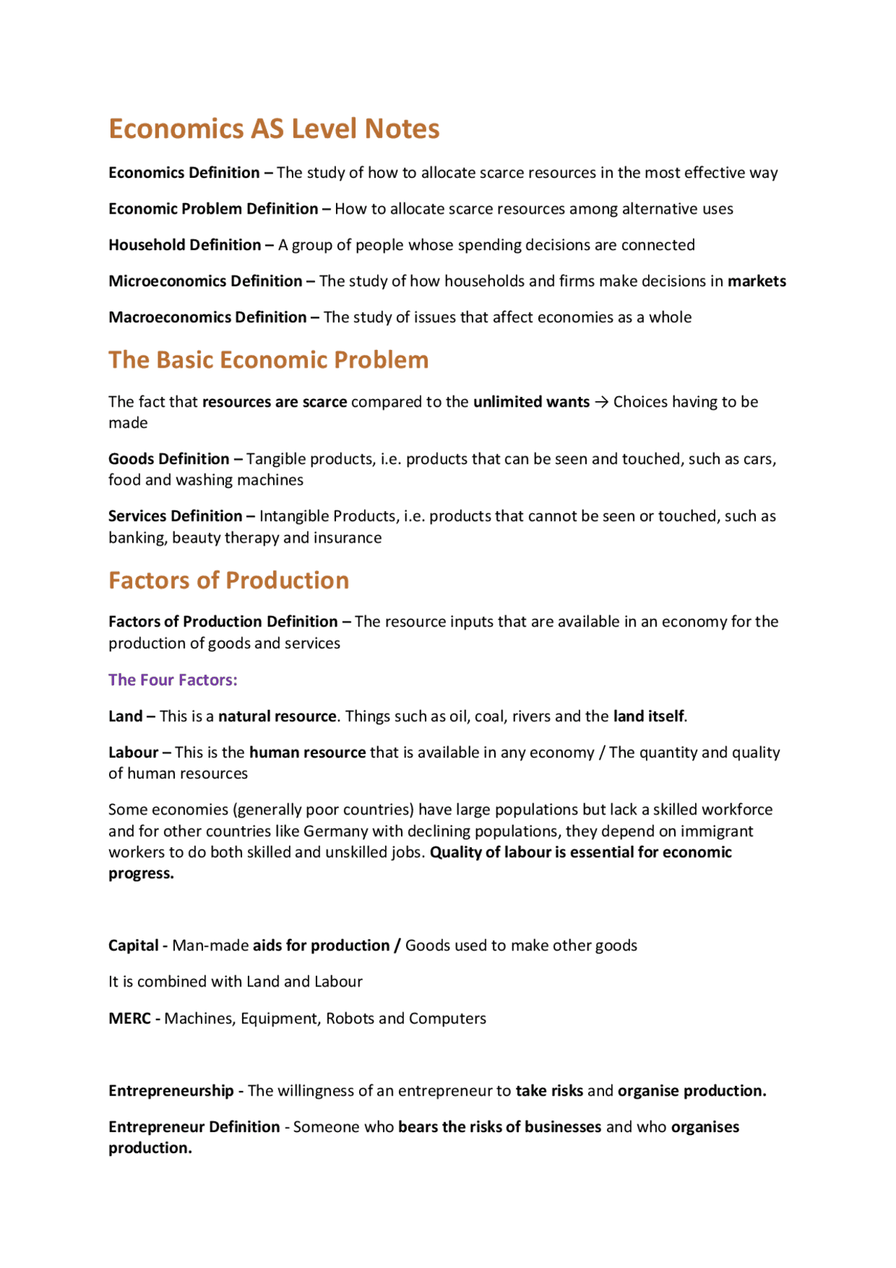 Economics AS Level Notes | Lecture notes Economics | Docsity