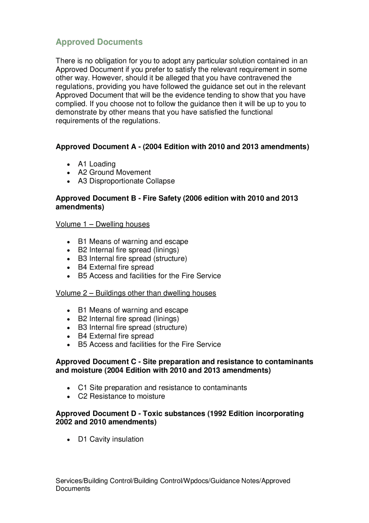 List of Approved Documents for Building Regulations | Study notes ...