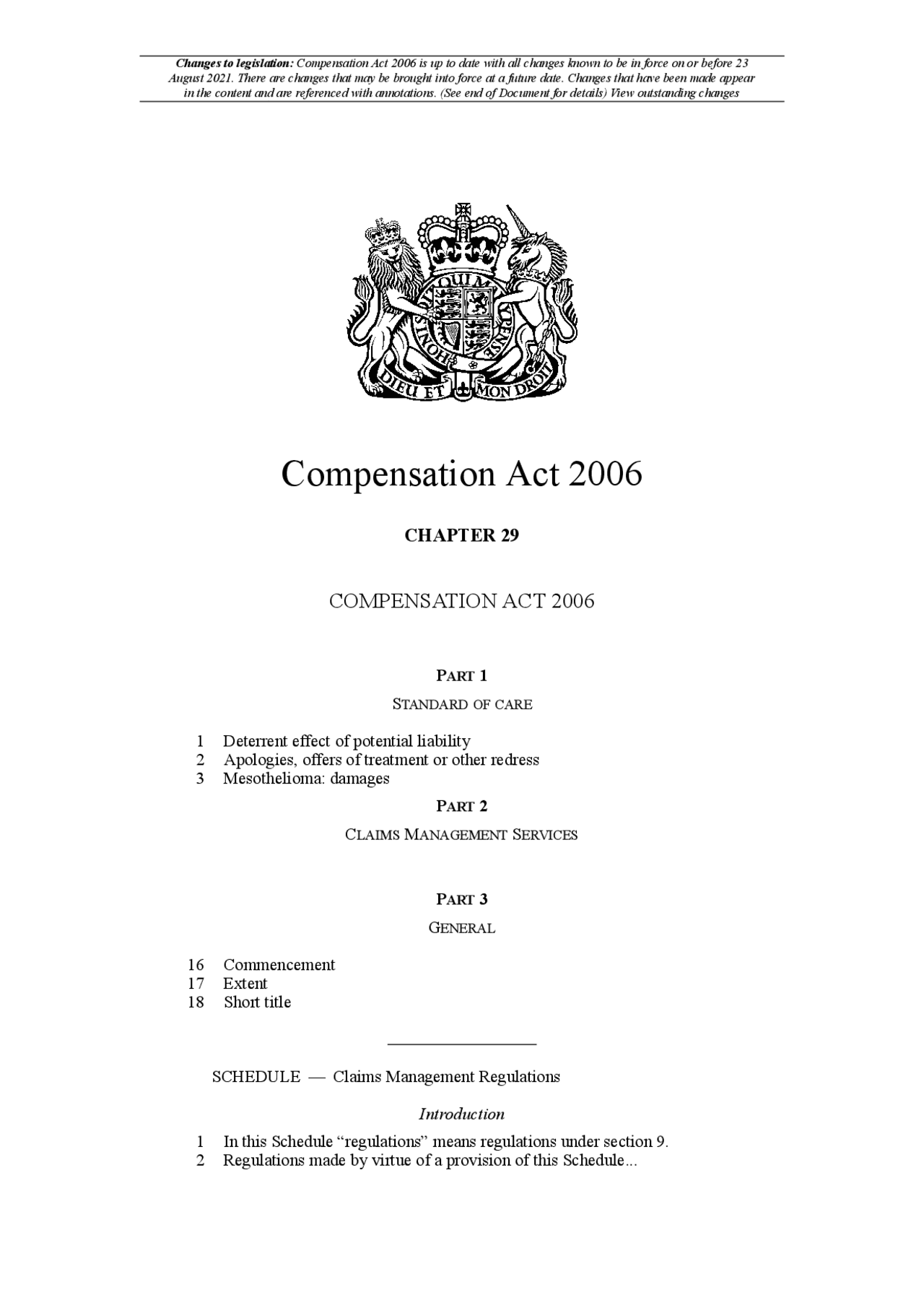 Compensation Act 2006 Lecture notes Law Docsity