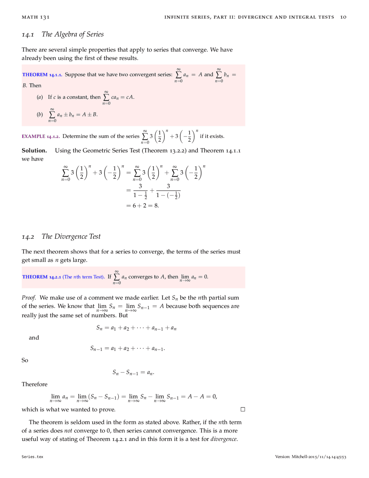 Vcu Contemporary Math 131 Math 131 infinite series, part ii: divergence and integral tests 10 ...