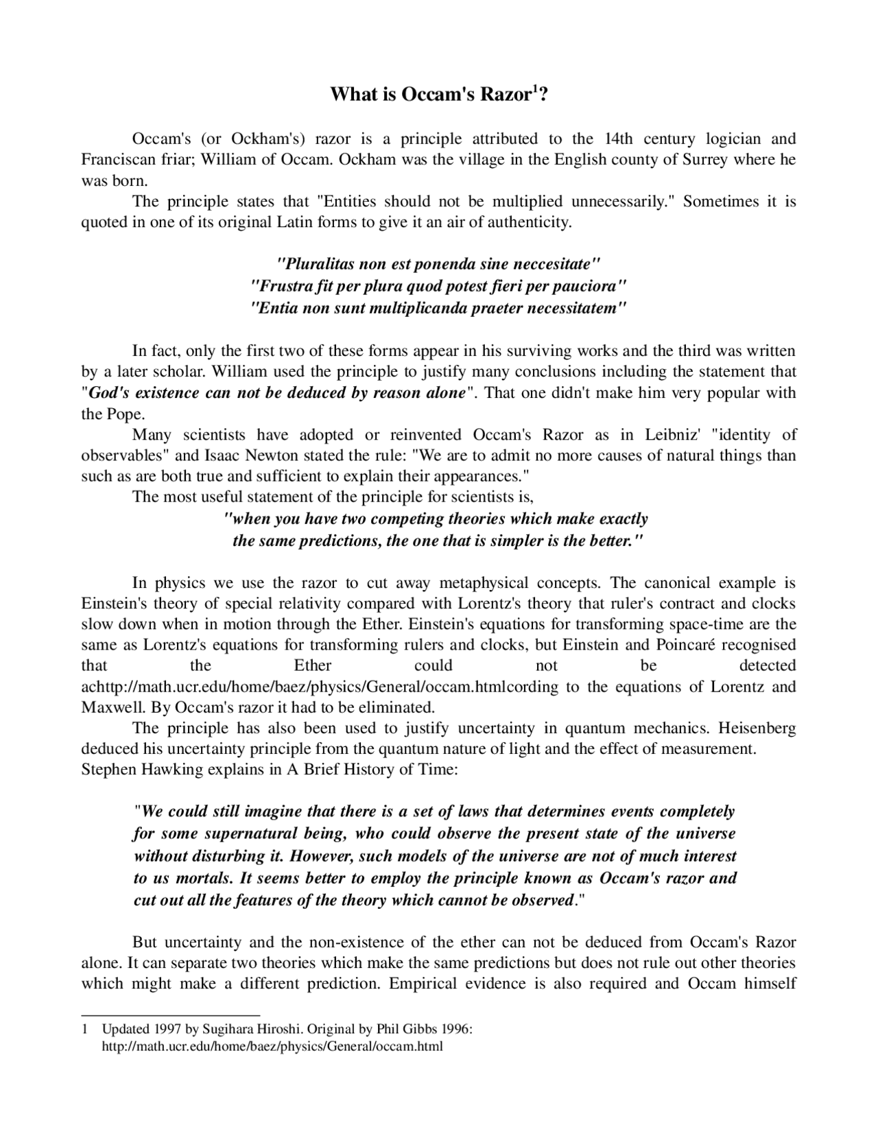 What is Occam's Razor1? | Study notes Physics | Docsity