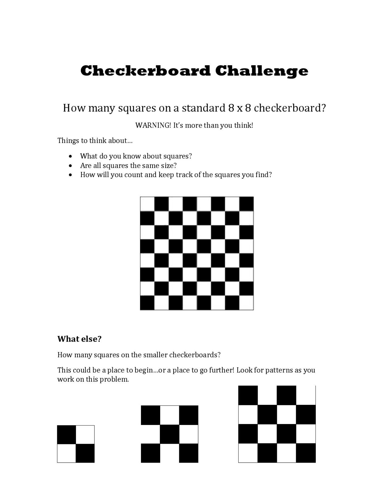 Checkerboard Challenge | Study Guides, Projects, Research Elementary ...