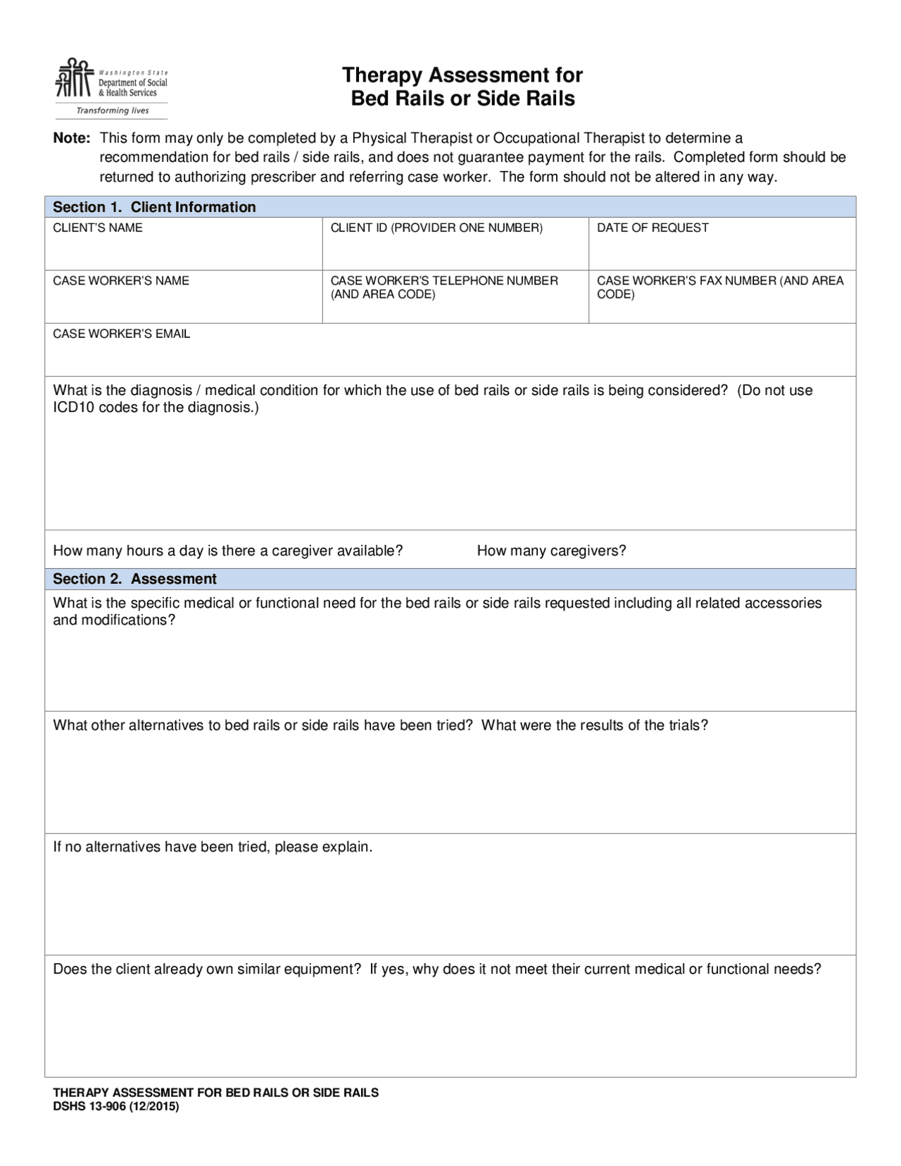 Bed Rails Maintenance Checklist Therapy Assessment for Bed Rails or Side Rails | Lecture notes History ...