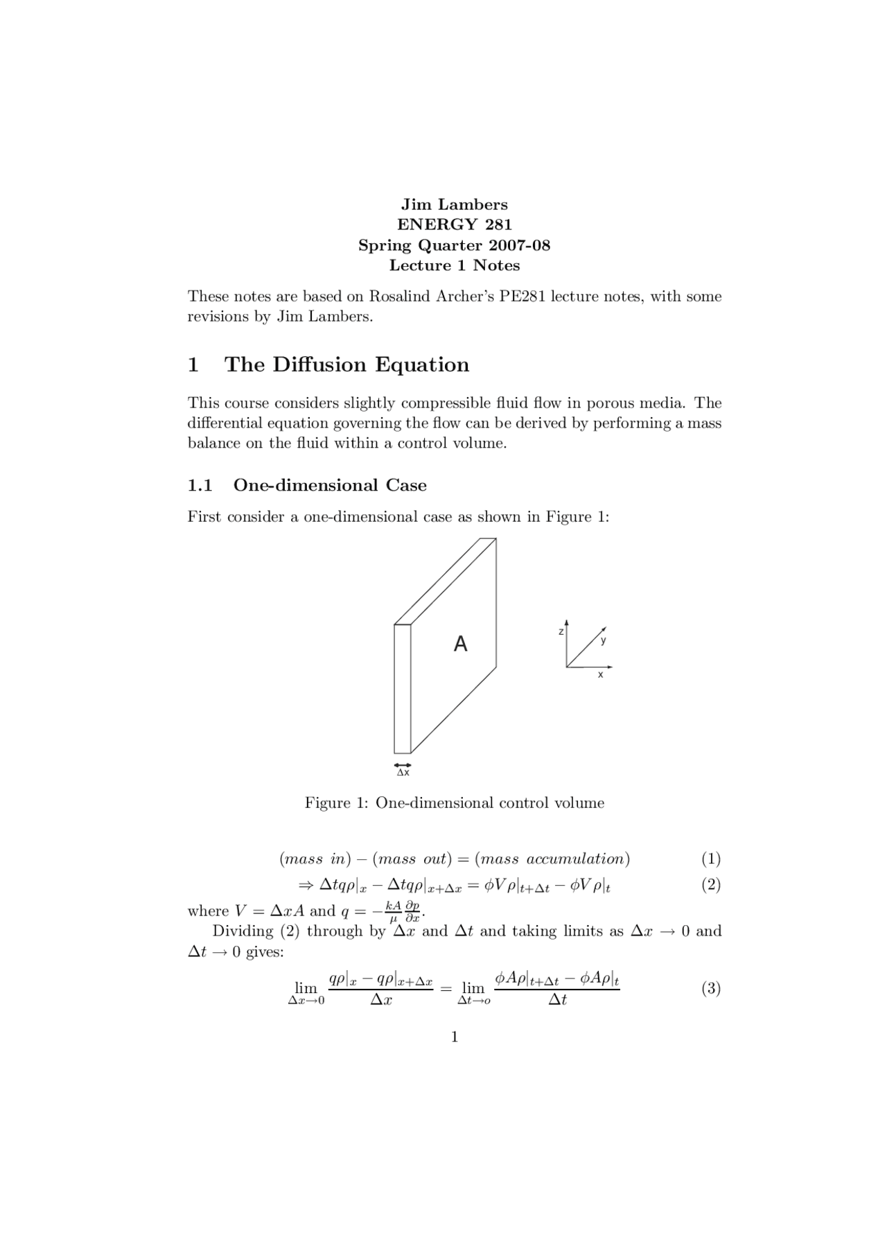 1 The Diffusion Equation A | Study Guides, Projects, Research Law | Docsity