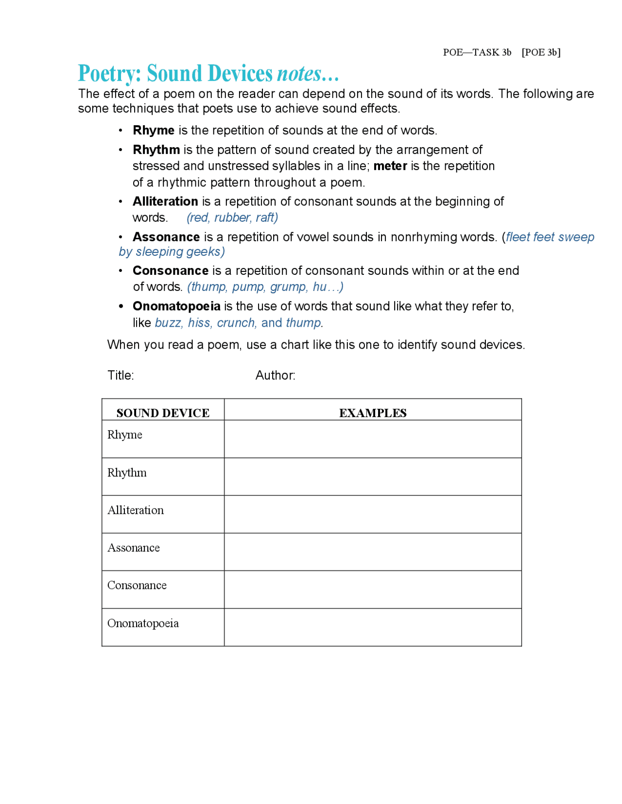 Image 4 for Sound Devices In Poetry Worksheet