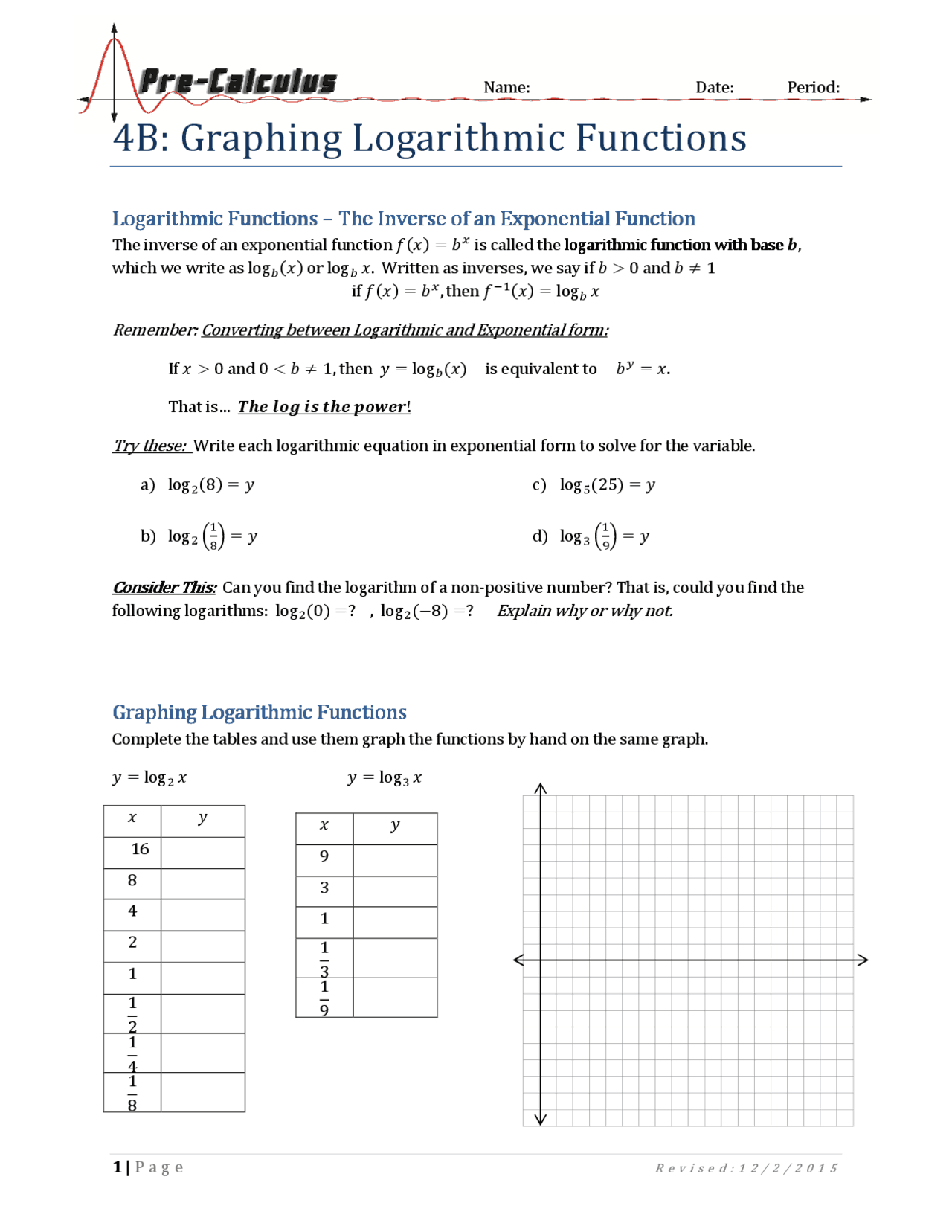 4B: Graphing Logarithmic Functions | Study notes Mathematics | Docsity