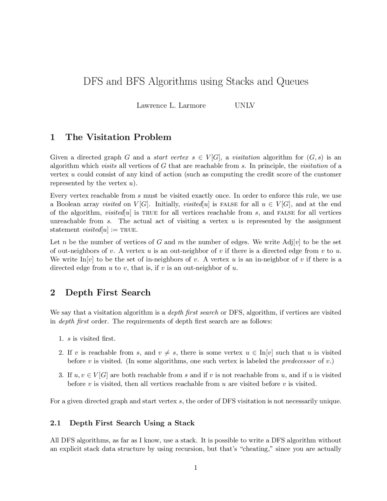 DFS and BFS Algorithms using Stacks and Queues | Summaries Algorithms ...