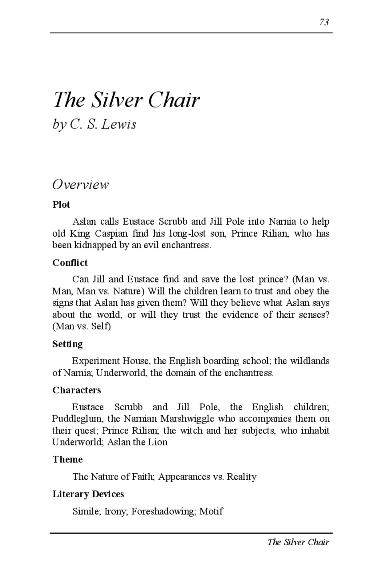 The Silver Chair Lecture notes English Docsity
