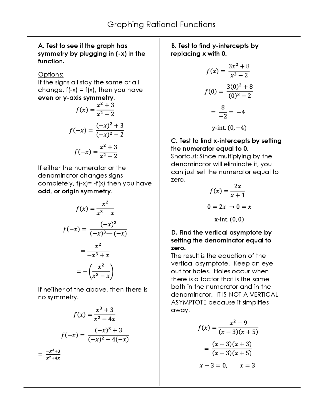 Graphing Rational Functions | Lecture notes Advanced Calculus | Docsity