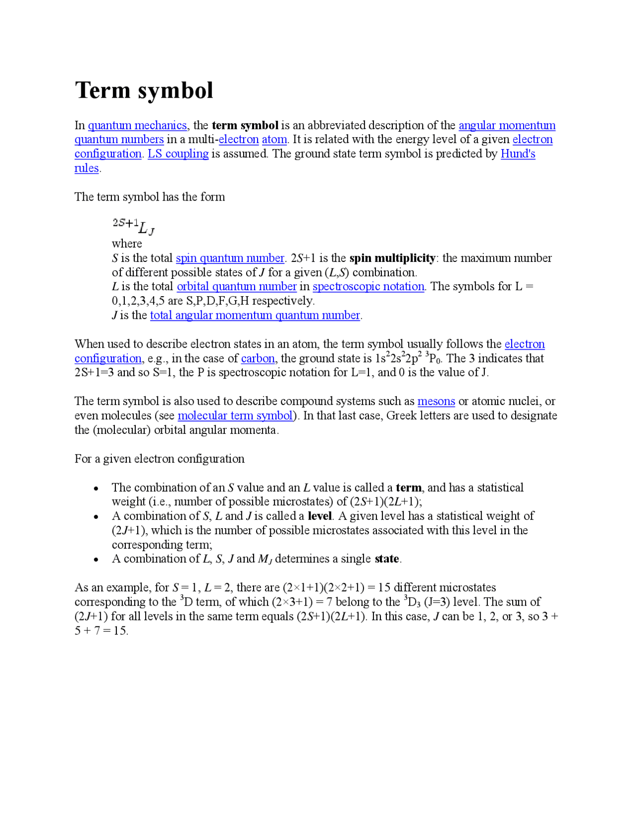 Term symbol | Lecture notes Quantum Mechanics | Docsity