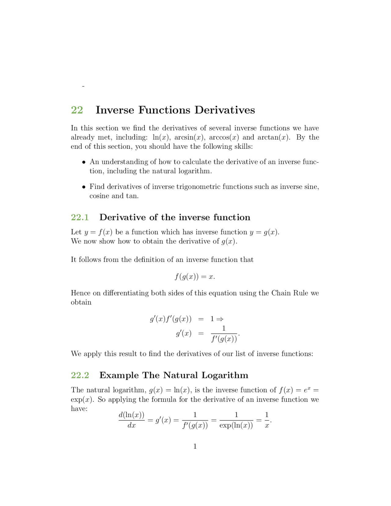 Pre Calculus Inverse Function Notes 22 Inverse Functions Derivatives | Study notes Calculus - Docsity