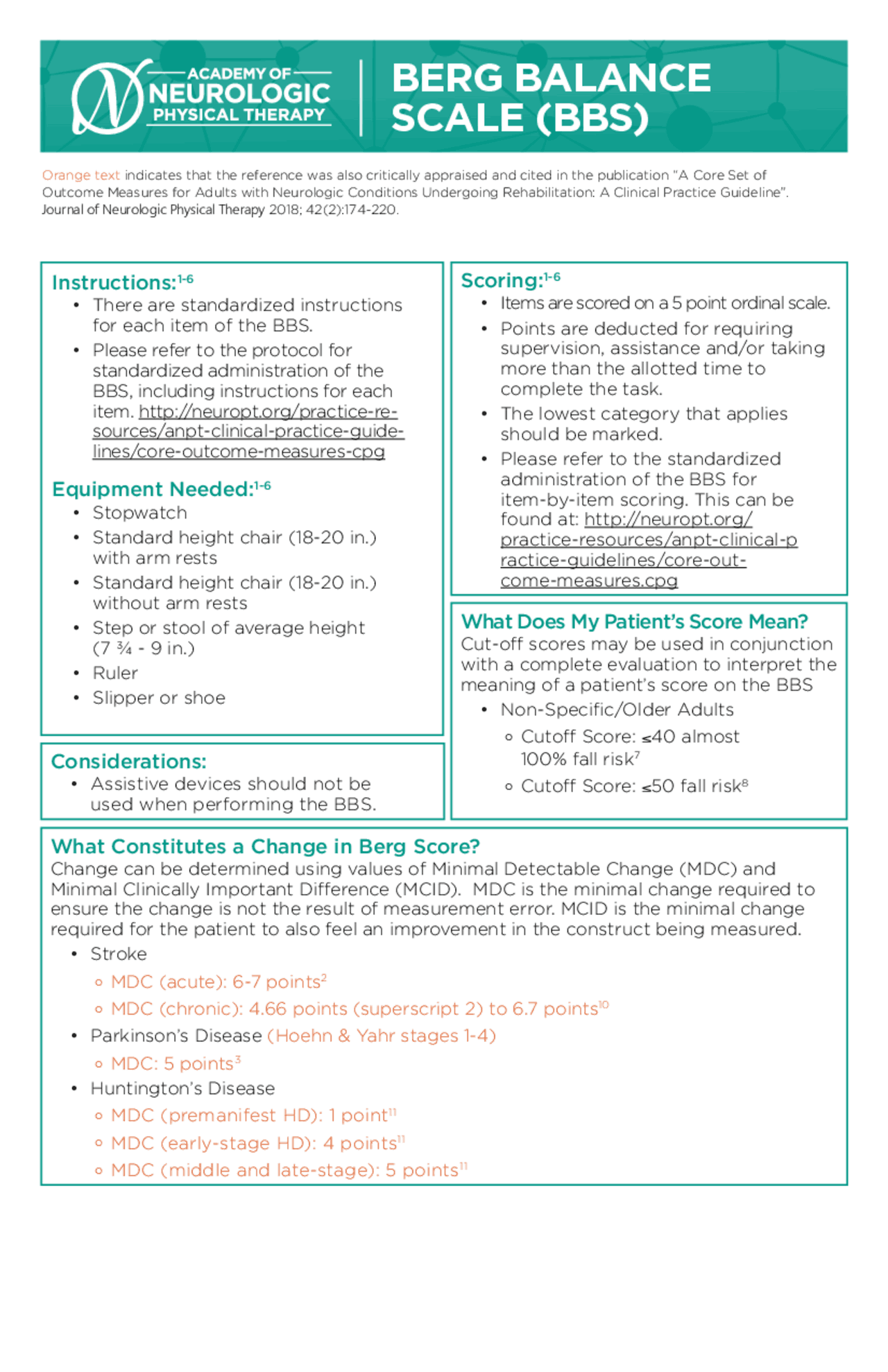 BERG BALANCE SCALE (BBS) | Study notes Clinical Medicine | Docsity