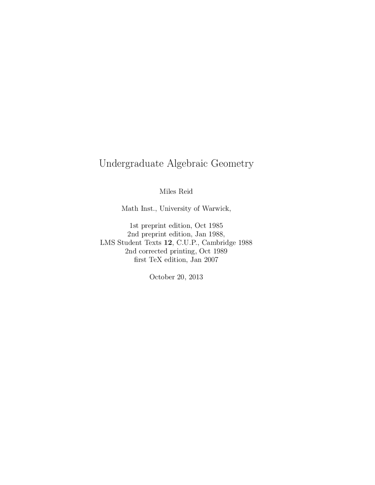 Undergraduate algebraic geometry study notes algebra docsity