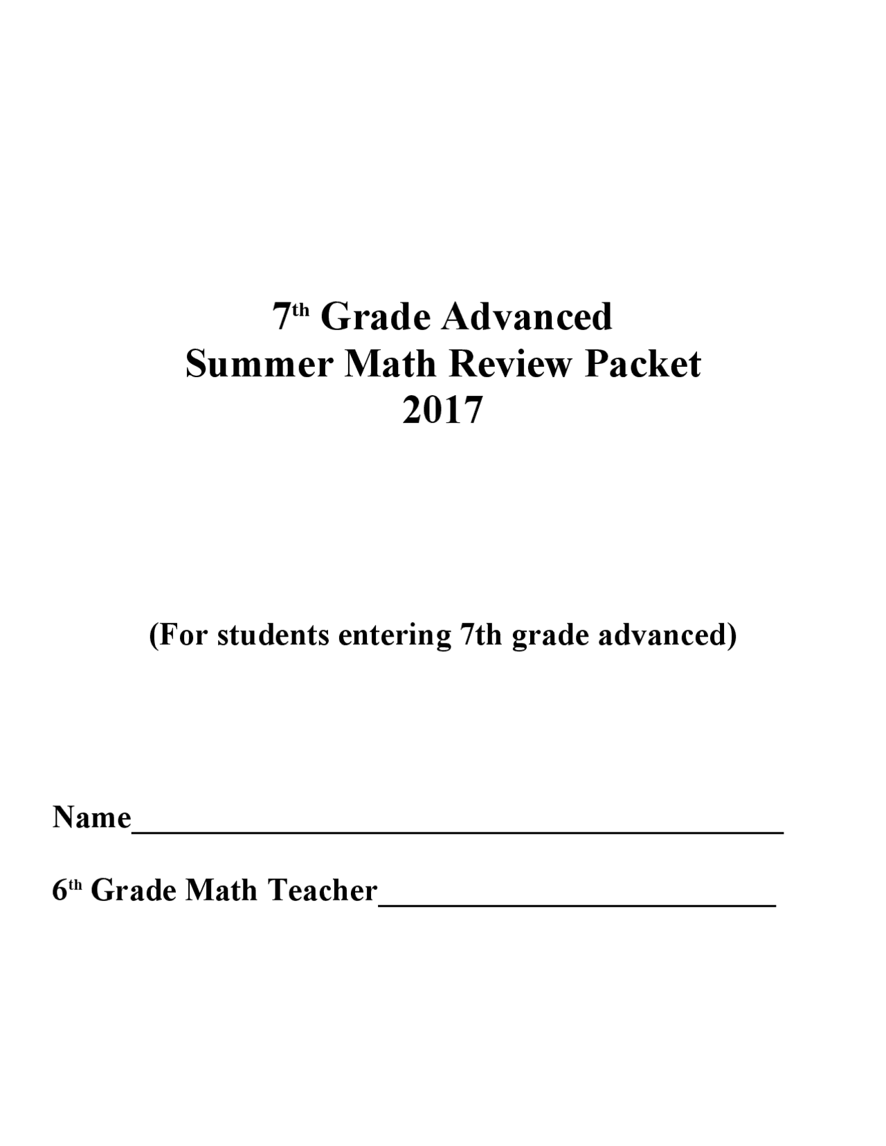 Advanced Math Packet 7th Grade Advanced Summer Math Review Packet 2017 | Summaries Geometry ...