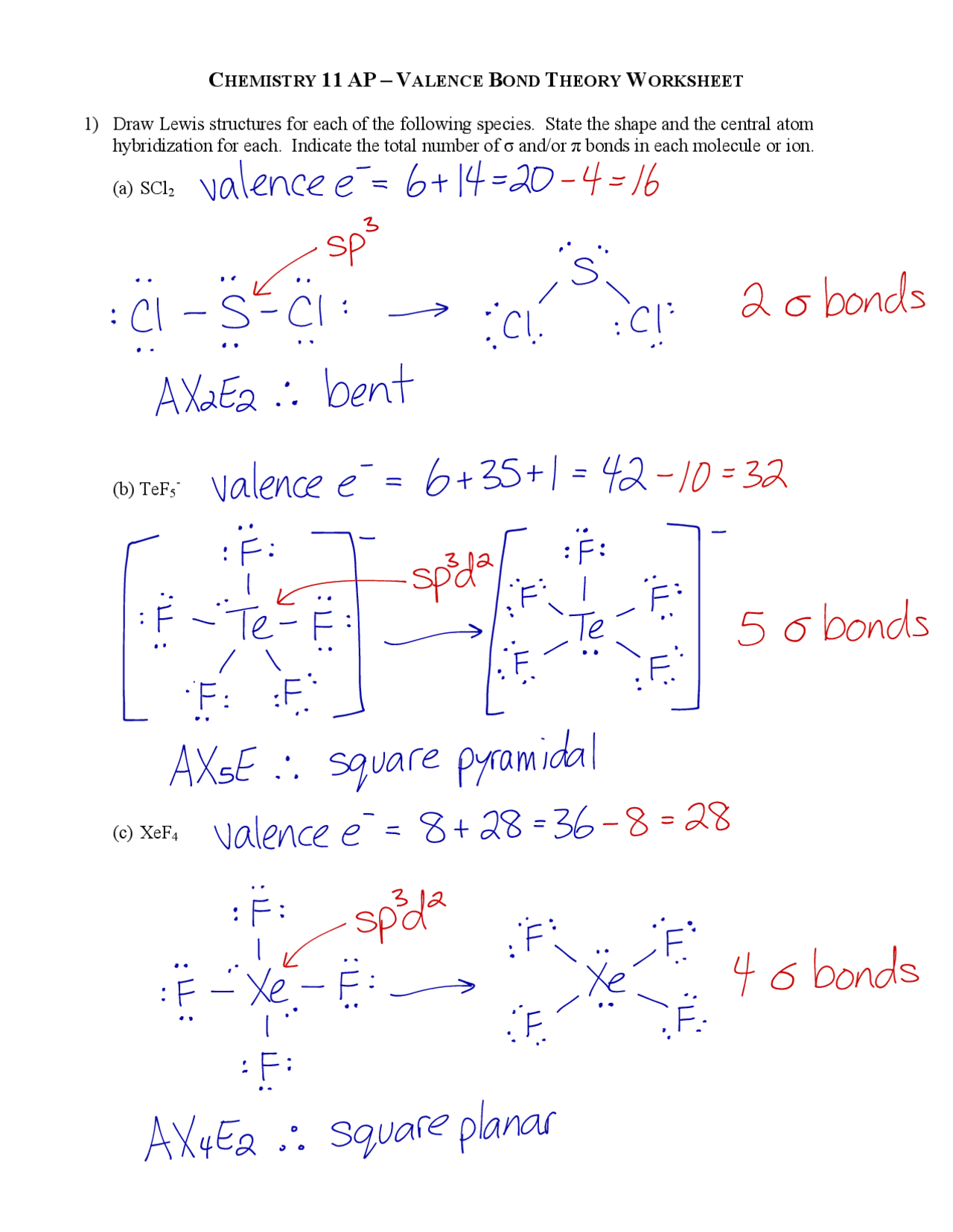 Valence-Bond-Theory-Worksheet-Solutions-2drv0k1.pdf | Exams Chemistry ...