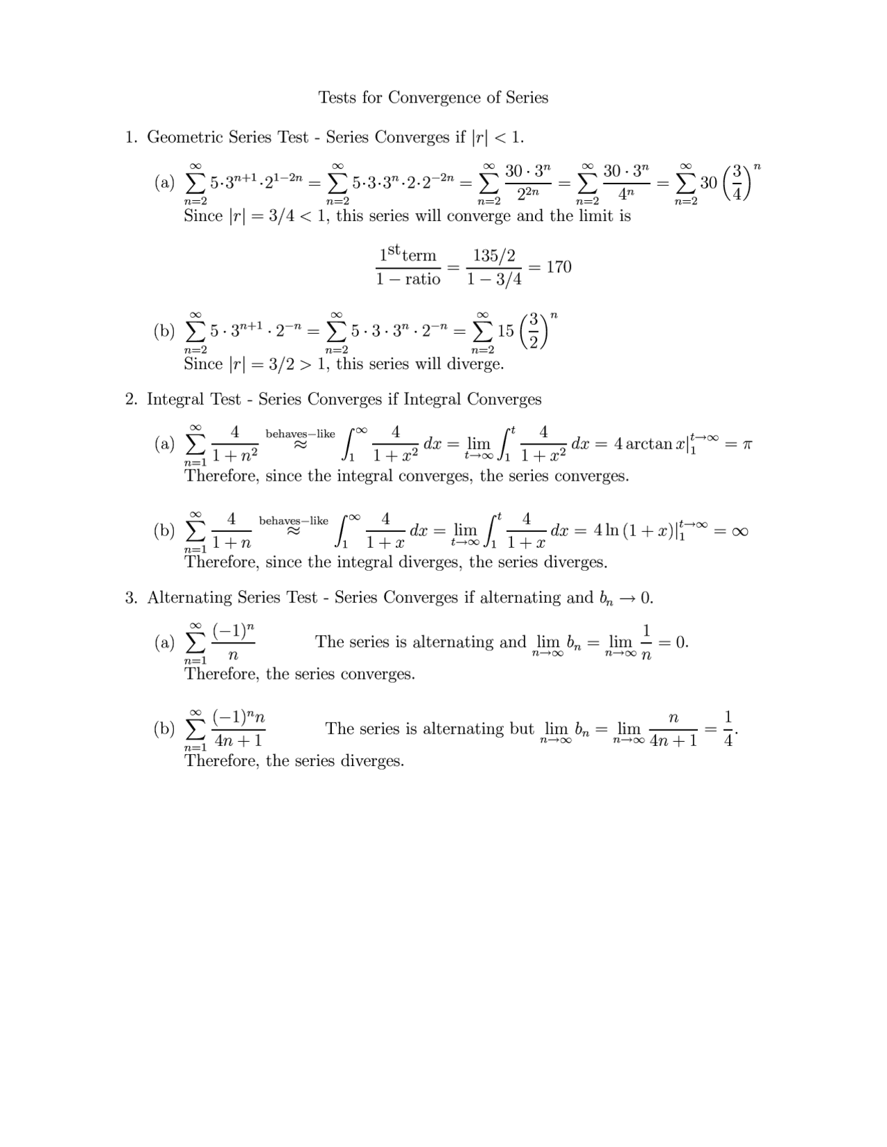 Tests for Convergence of Series 1. Geometric Series Test | Exercises ...