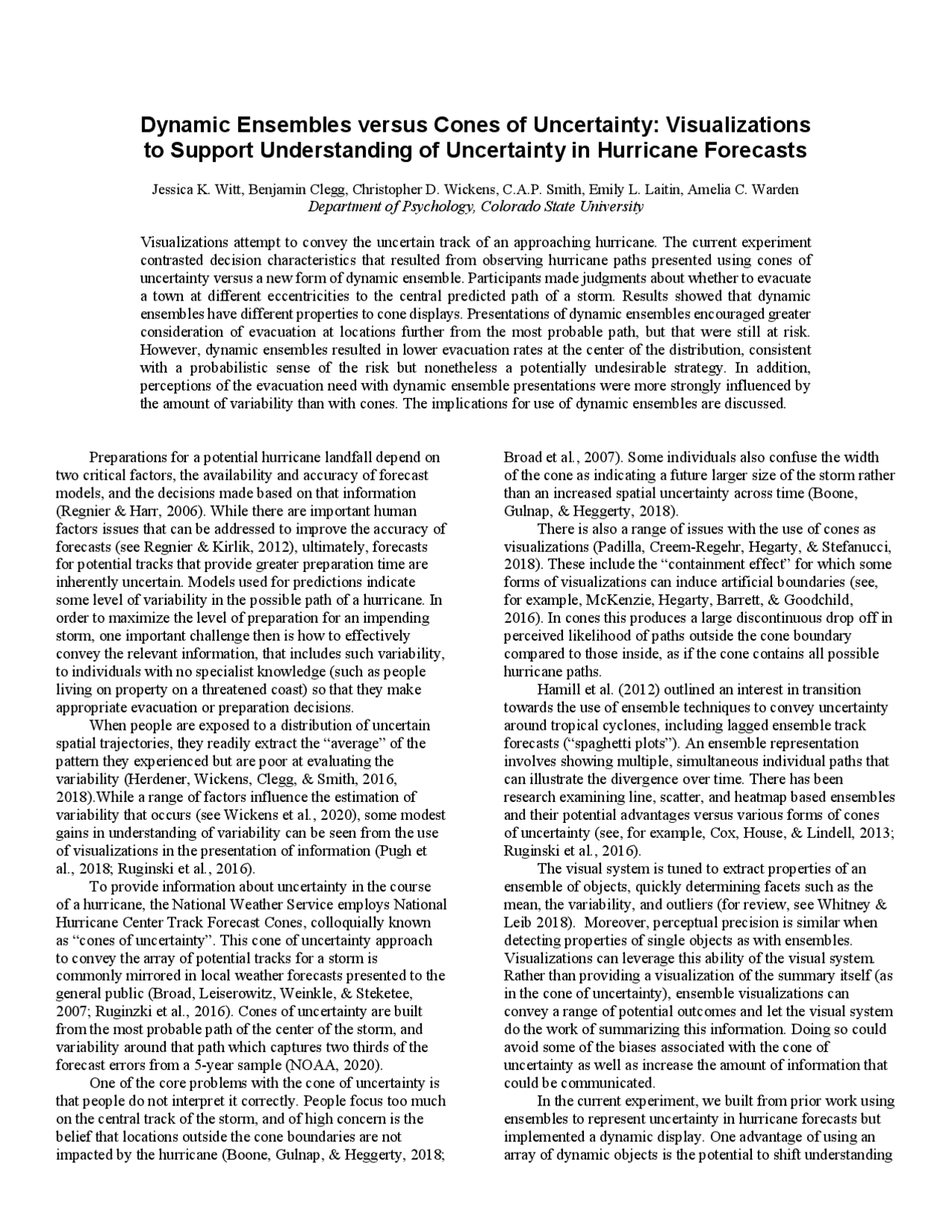 Dynamic Ensembles versus Cones of Uncertainty Lecture notes