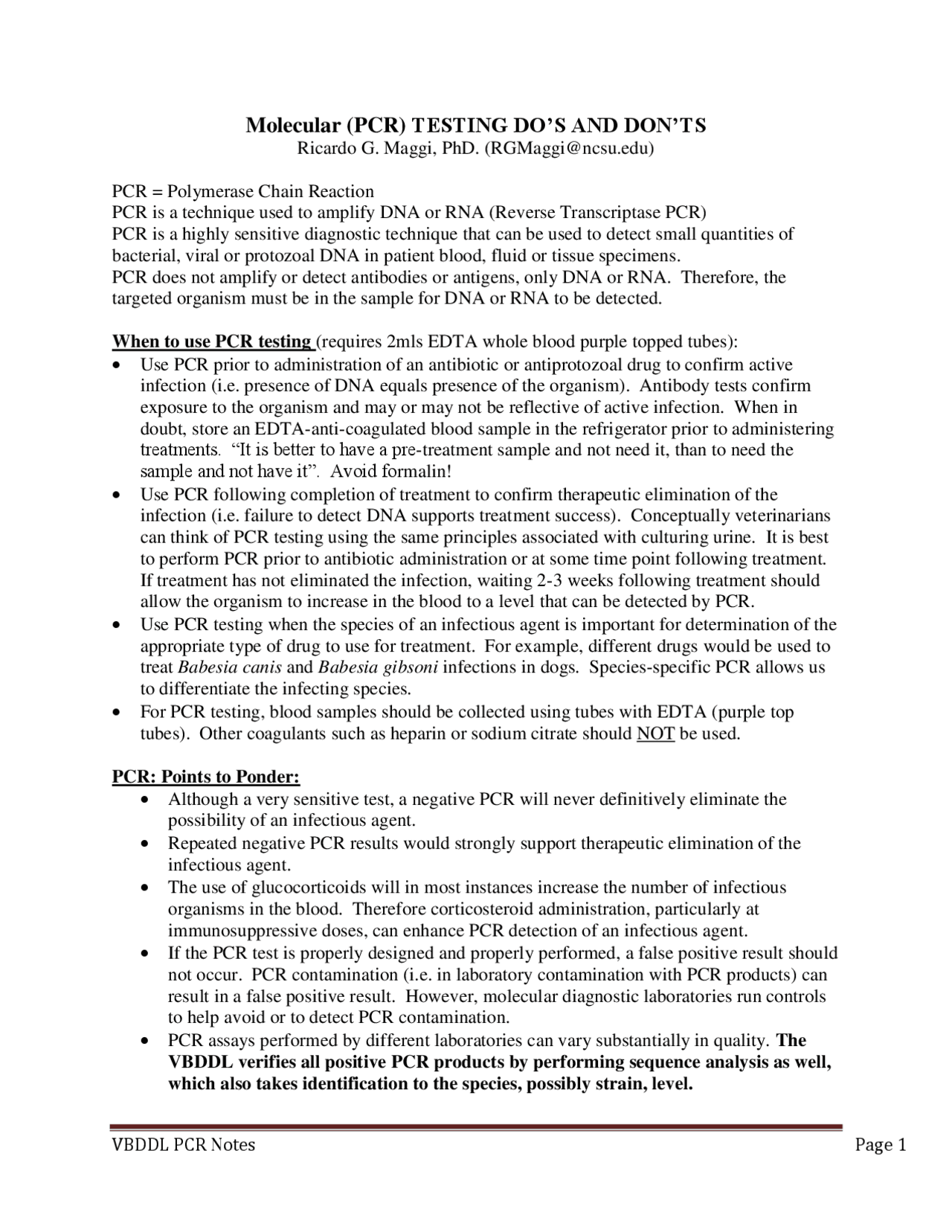 Pcree Testing Policy Molecular (PCR) TESTING DO'S AND DON'TS | Cvm Ncsu | Exams Chemistry ...