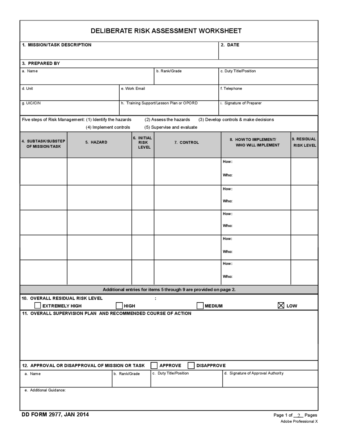 DD Form 2977, Deliberate Risk Assessment Worksheet Lecture notes
