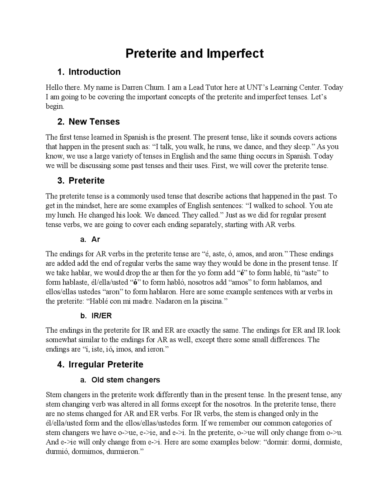Preterite and Imperfect | Notas de estudo Espanhol | Docsity