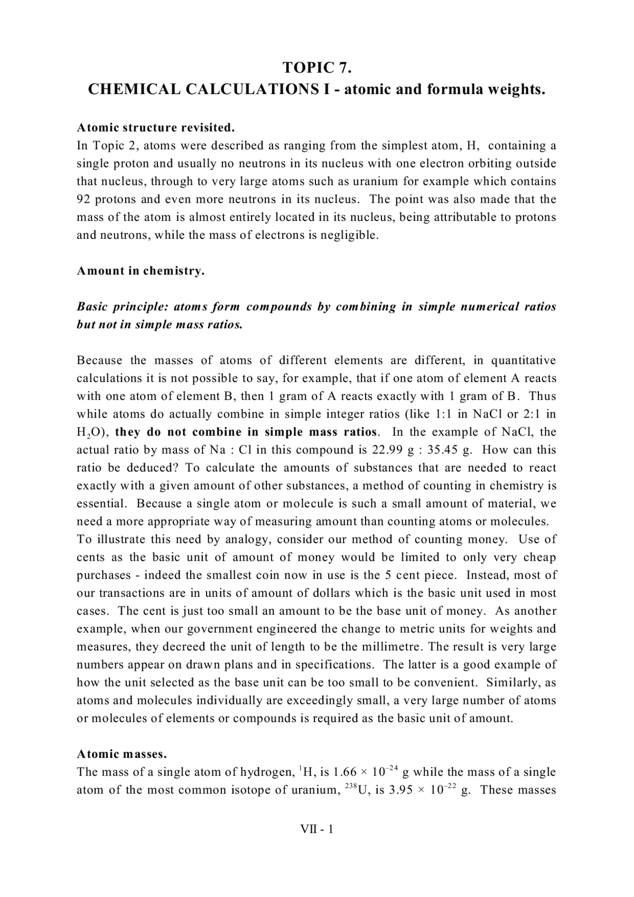 TOPIC 7. CHEMICAL CALCULATIONS I | Lecture notes Chemistry | Docsity
