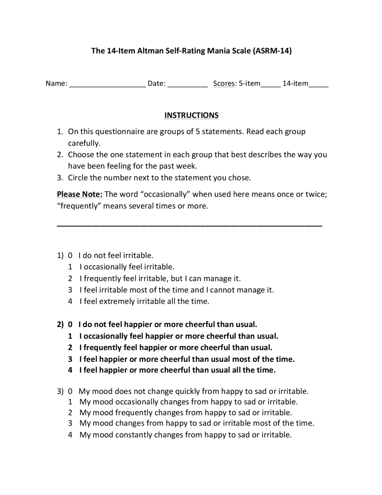 The 14-Item Altman Self-Rating Mania Scale (ASRM-14) | Schemes and Mind ...