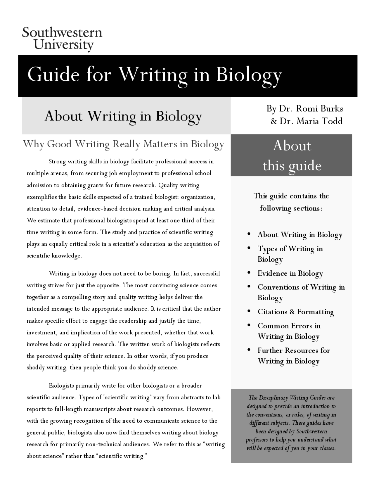 Guide for Writing in Biology | Study notes Biology | Docsity
