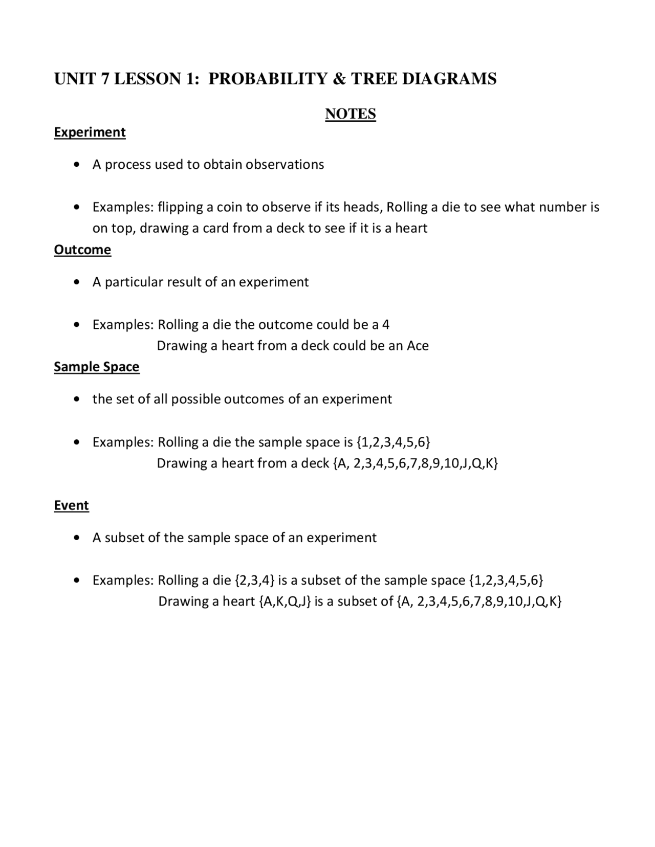 UNIT 7 LESSON 1: PROBABILITY & TREE DIAGRAMS | Summaries Probability