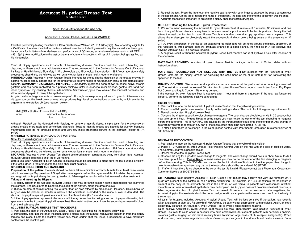 Accutest H. pylori Urease Test | Lecture notes Histology | Docsity