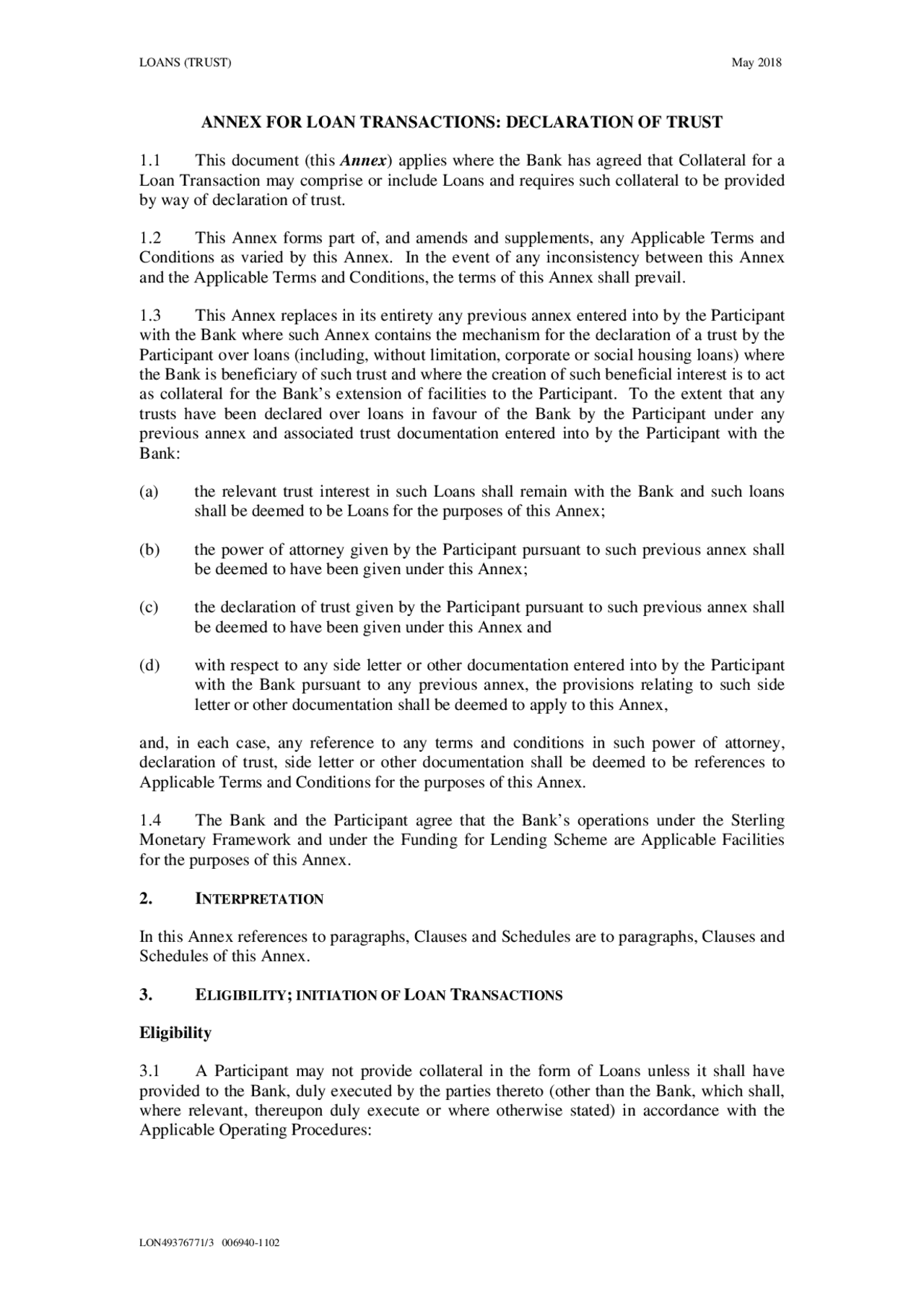 Loan Transactions: Annex for Declaration of Trust | Study notes Law ...
