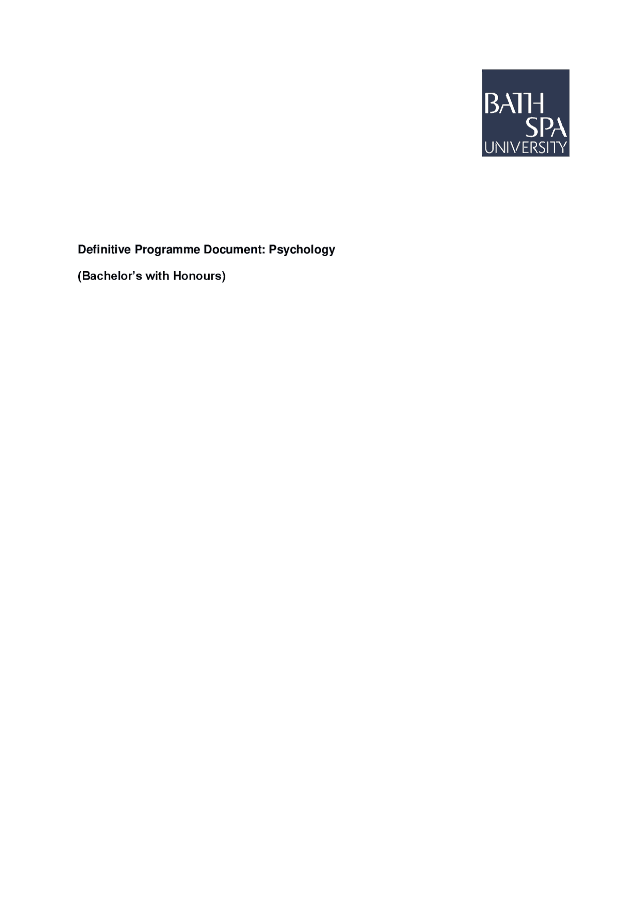 Defintive Note Definitive Programme Document: Psychology (Bachelor's with ... | Study ...