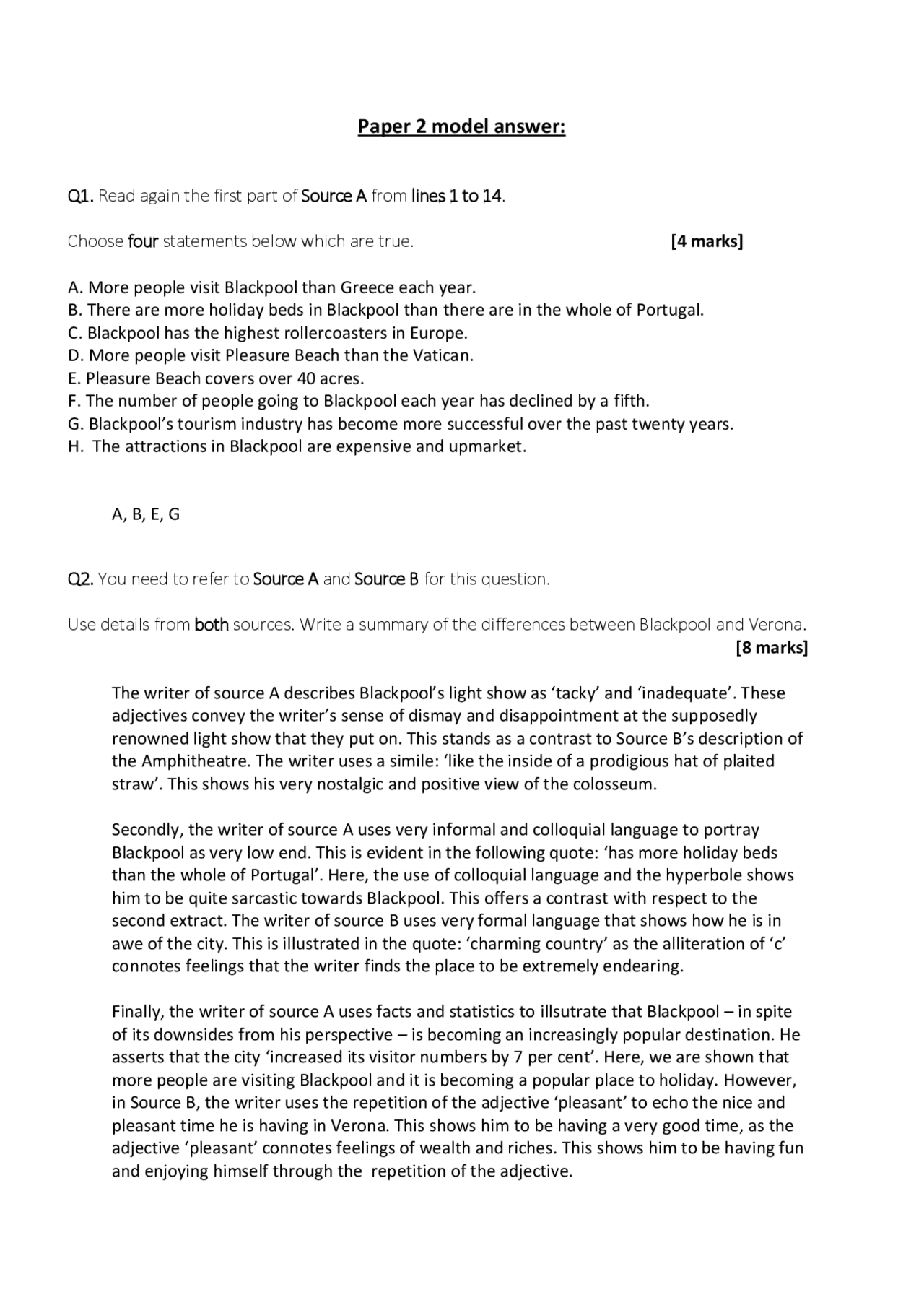Paper 2 model answer: | Study notes History | Docsity