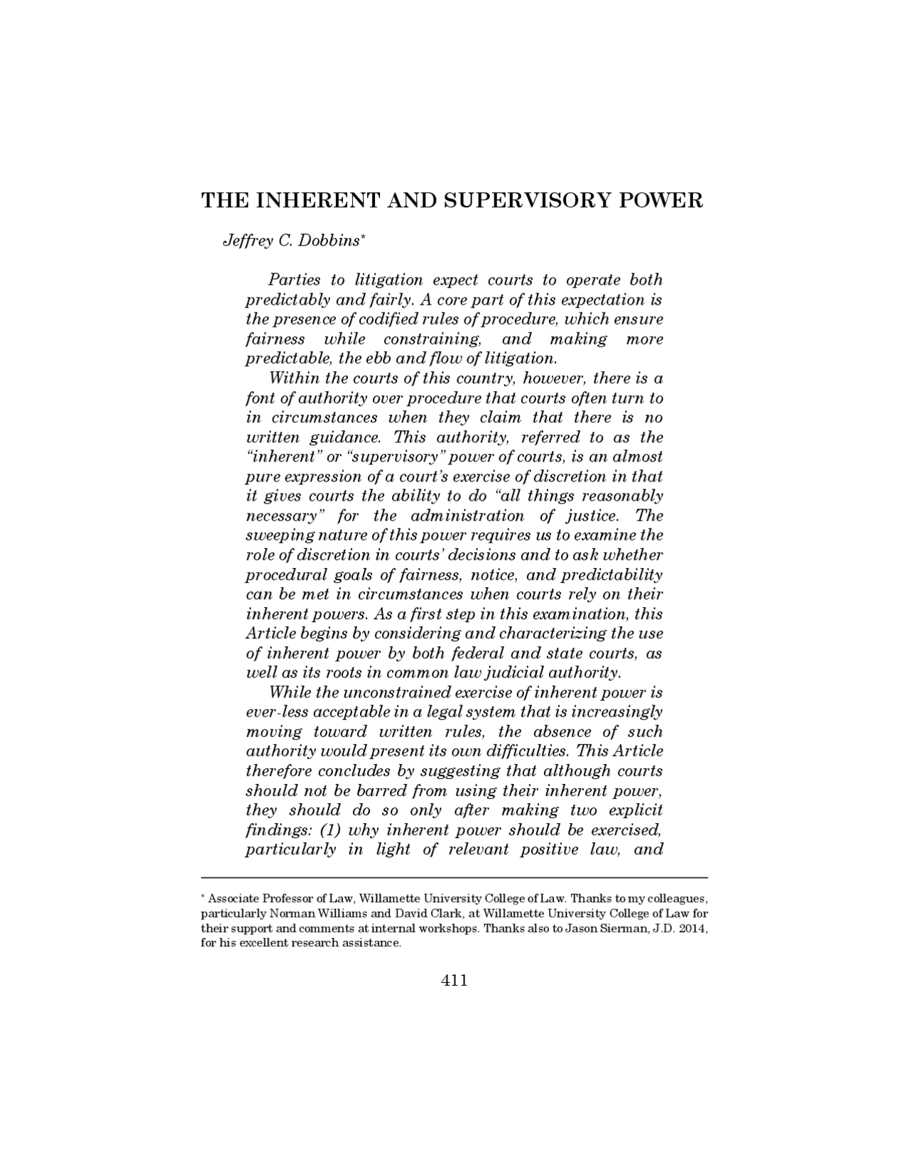 THE INHERENT AND SUPERVISORY POWER | Study notes Law | Docsity