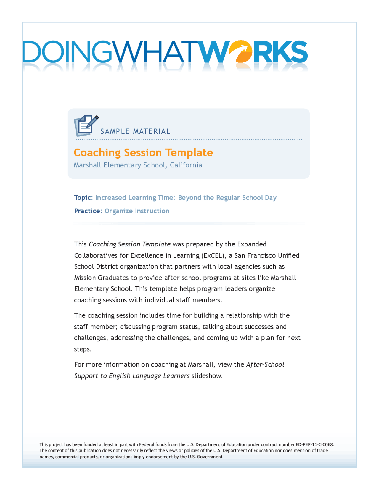 Coaching Support Doc Coaching Session Template | Exams English Language | Docsity