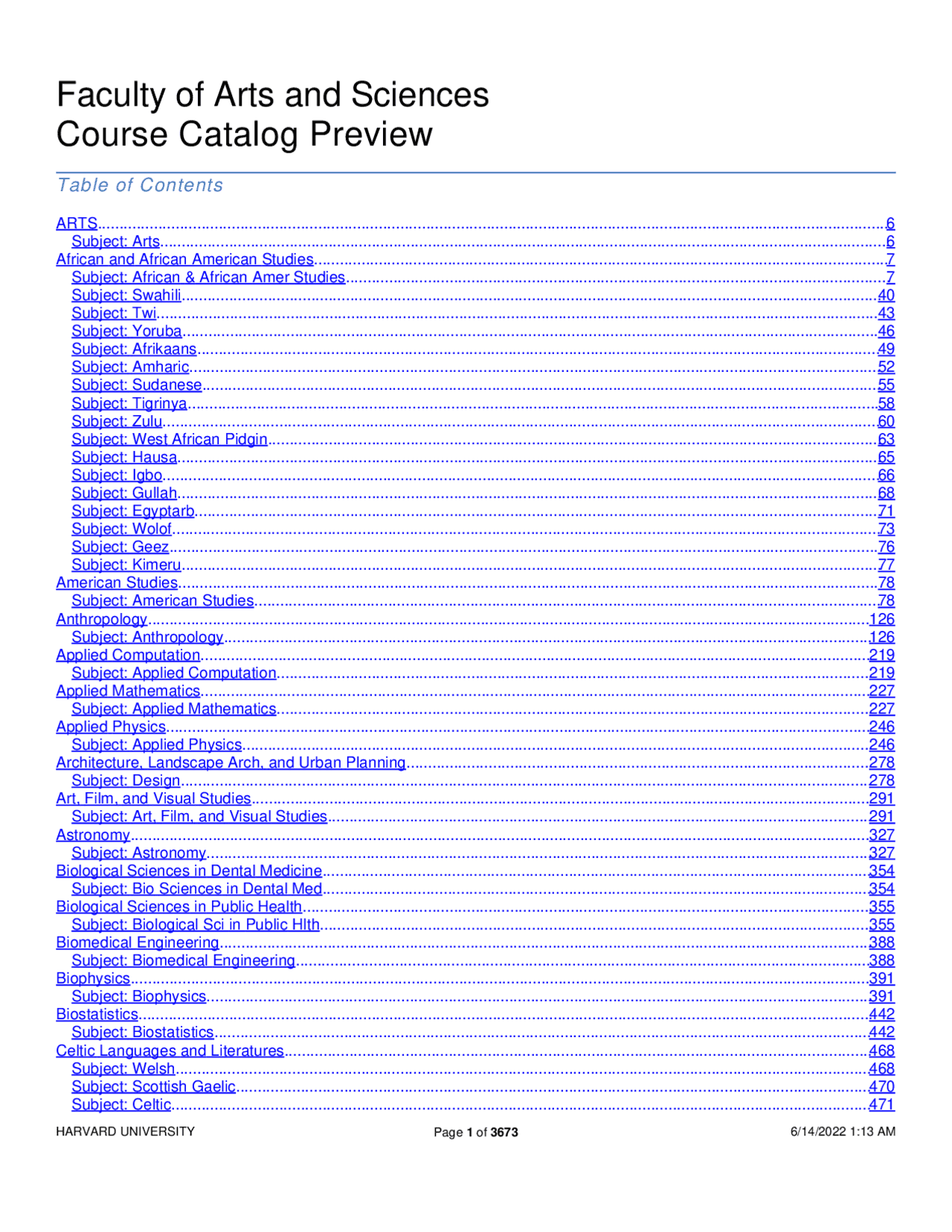 Faculty of Arts and Sciences Course Catalog Preview Lecture notes