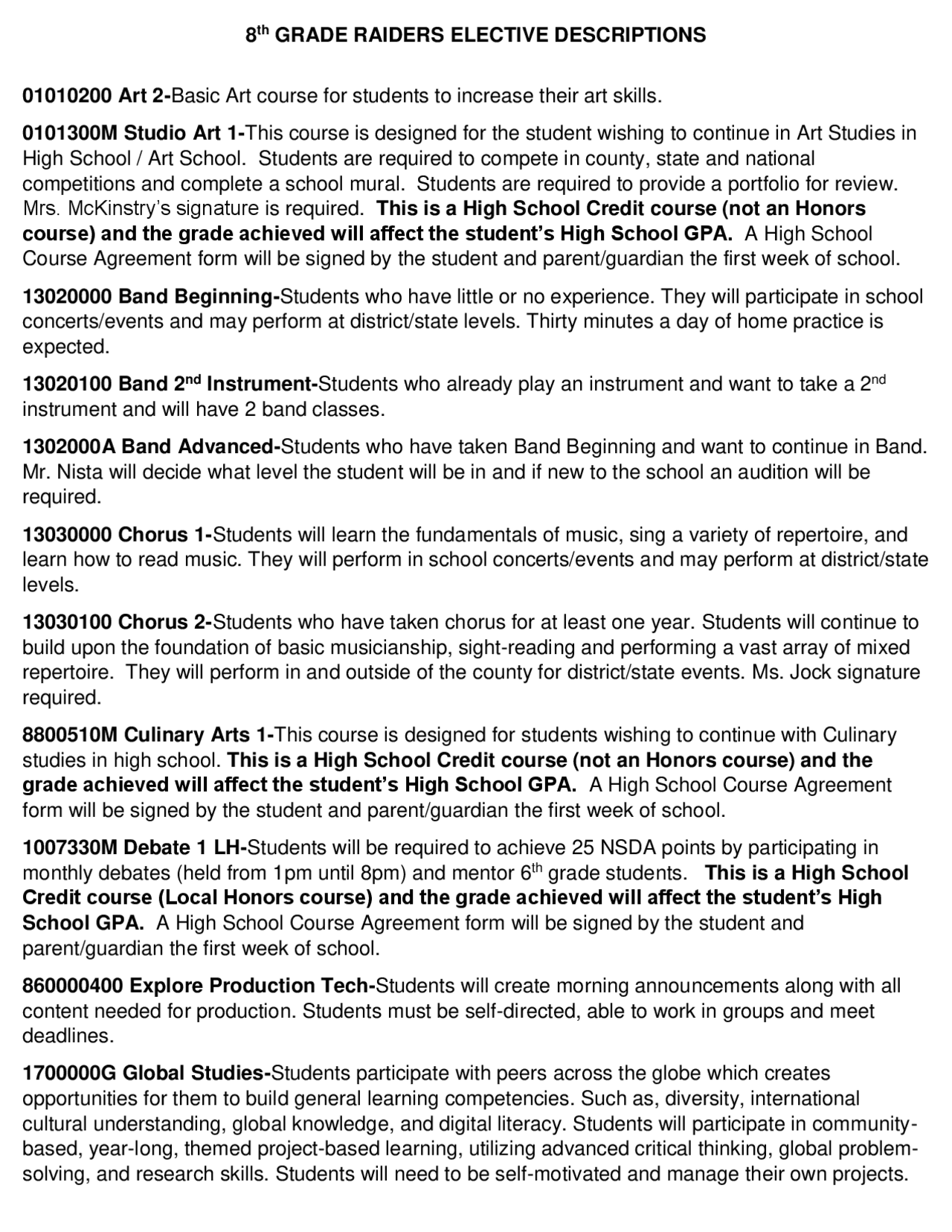 8th GRADE RAIDERS ELECTIVE DESCRIPTIONS Schemes and Mind Maps Art