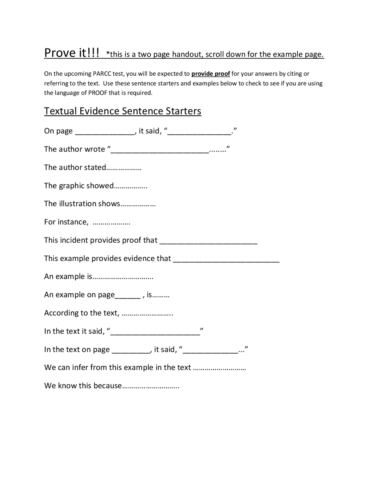 Textual Evidence Sentence Starters | Lecture notes Technical Writing ...