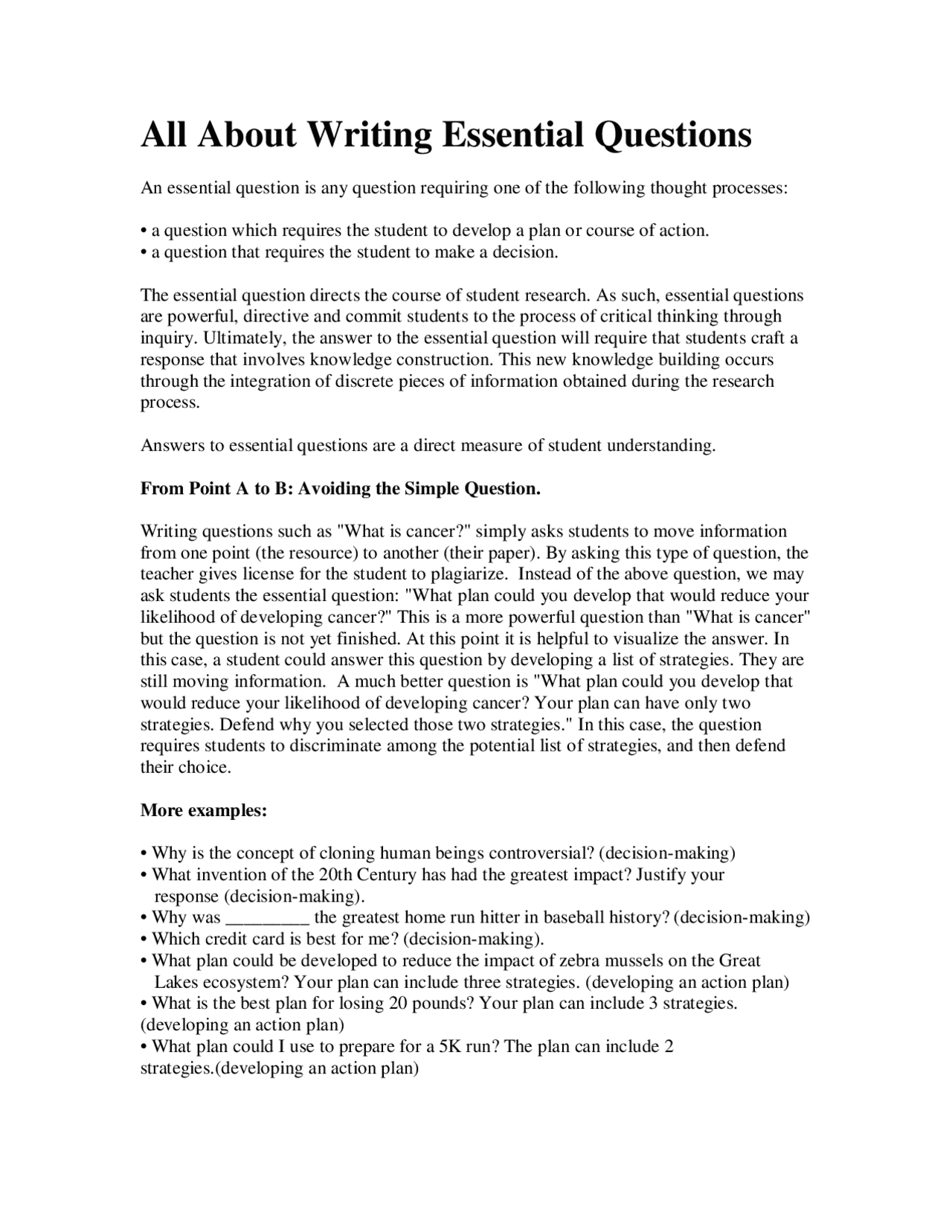 All About Writing Essential Questions | Slides Decision Making | Docsity