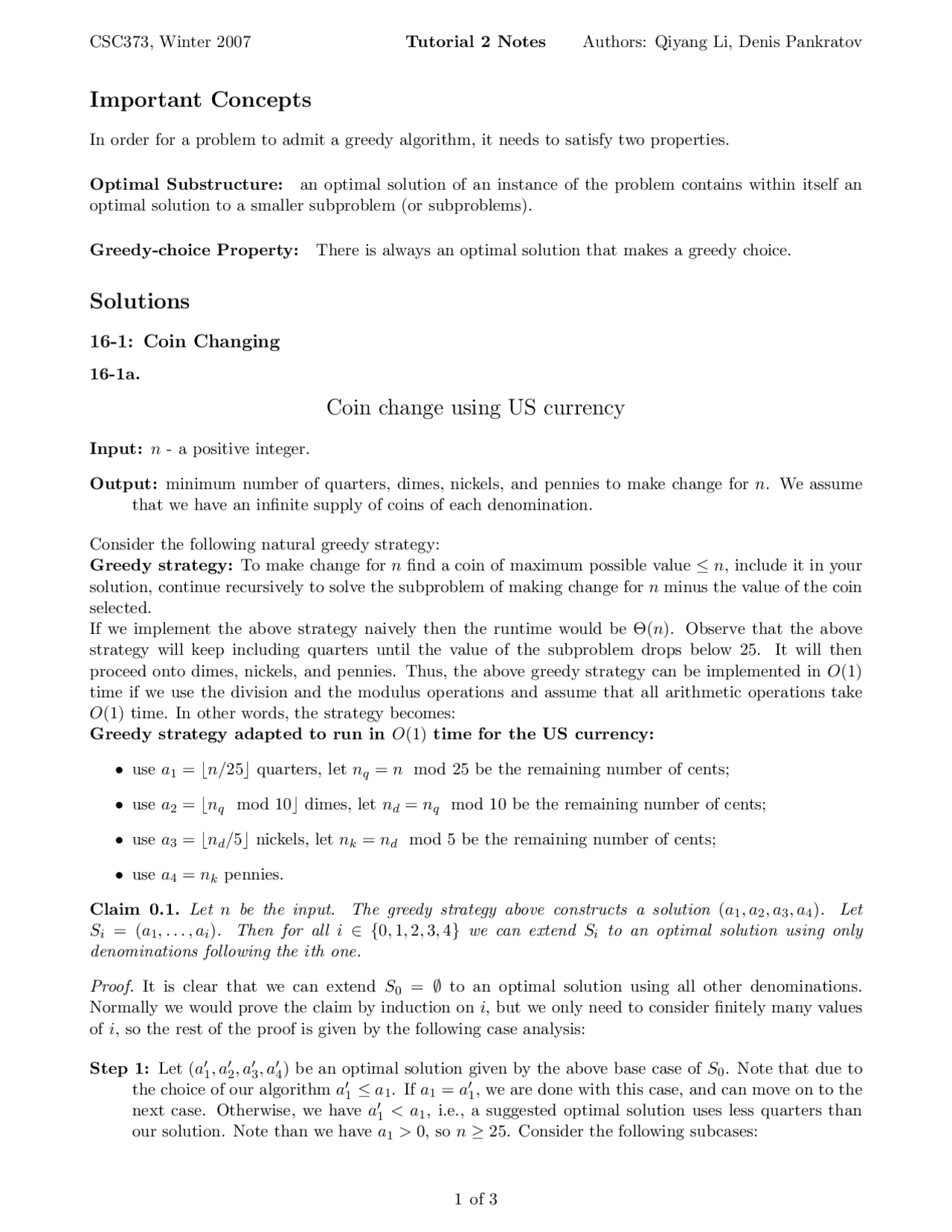 Greedy Algorithms and Optimal Substructure in Coin Changing | Schemes ...