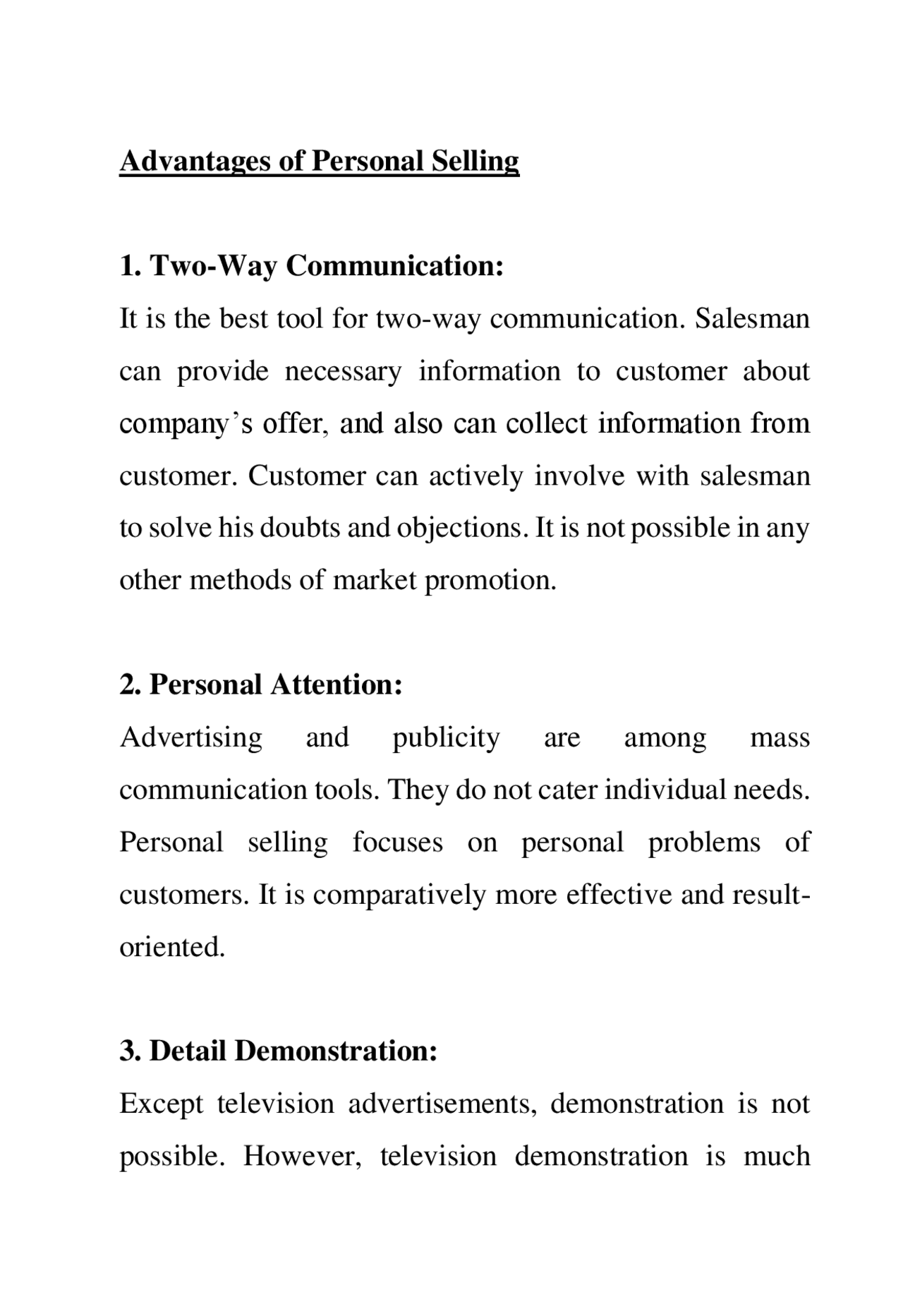 Advantages of Personal Selling 1. TwoWay Communication Study notes