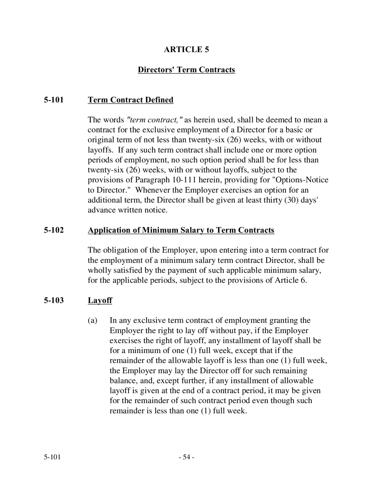 ARTICLE 5 Directors' Term Contracts 5-101 Term ... | Schemi e mappe ...