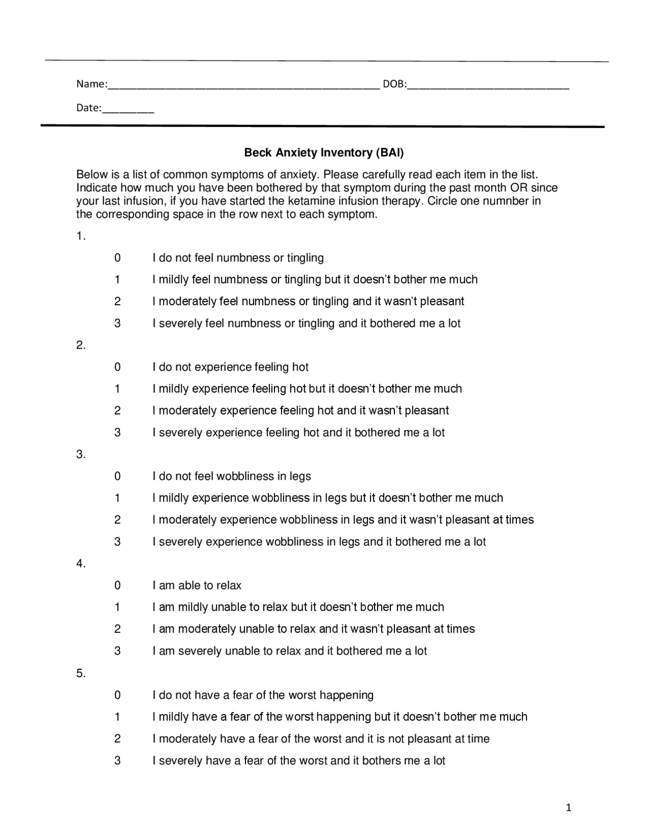 Beck Anxiety Inventory Study Notes Psychology Docsity