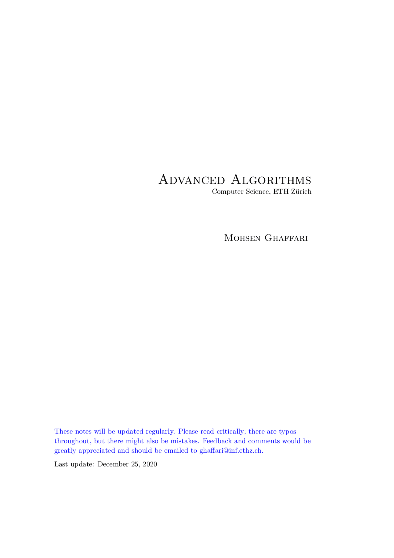 Advanced Algorithm Notes Advanced Algorithms | Lecture notes Advanced Algorithms | Docsity