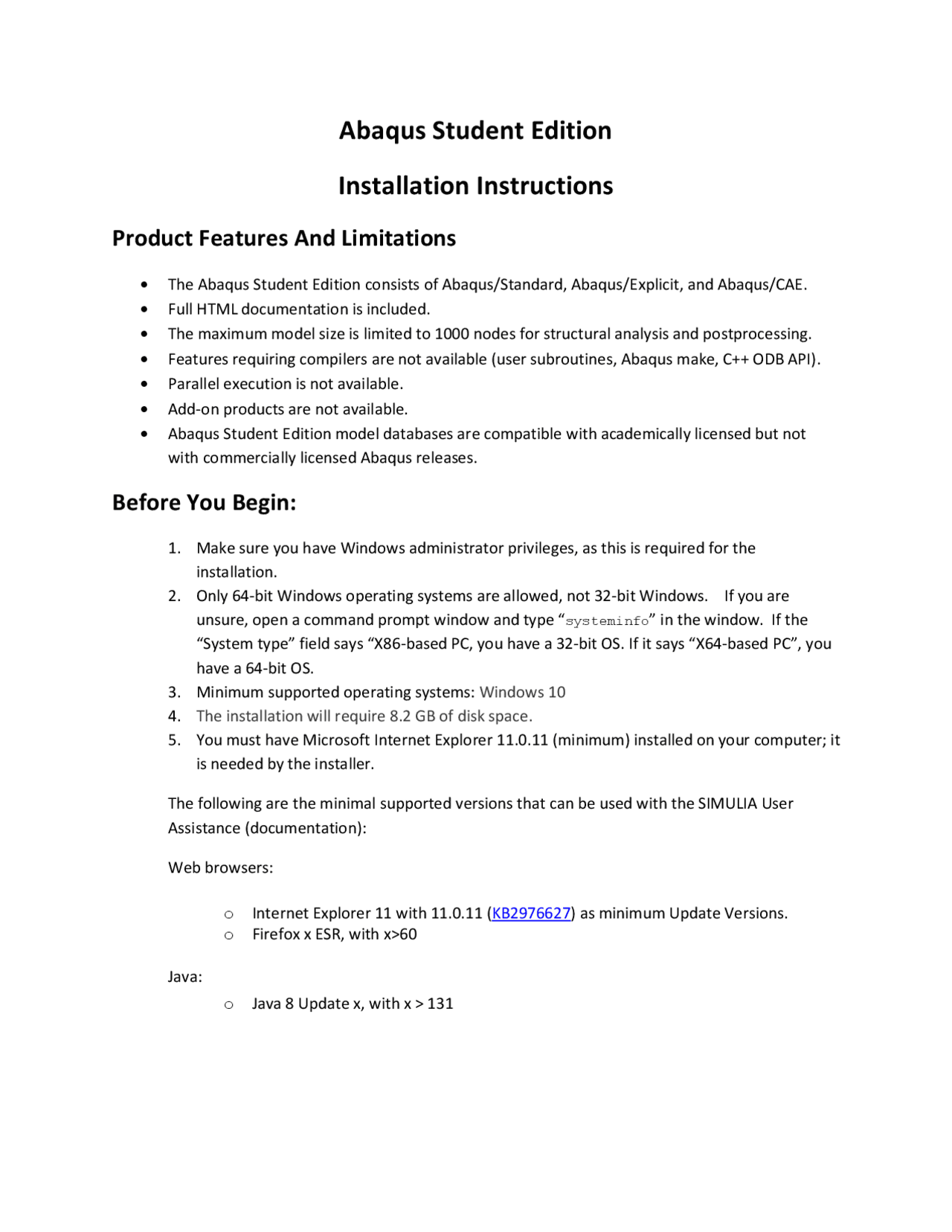 Abaqus Student Edition Installation Instructions Exercises Operating
