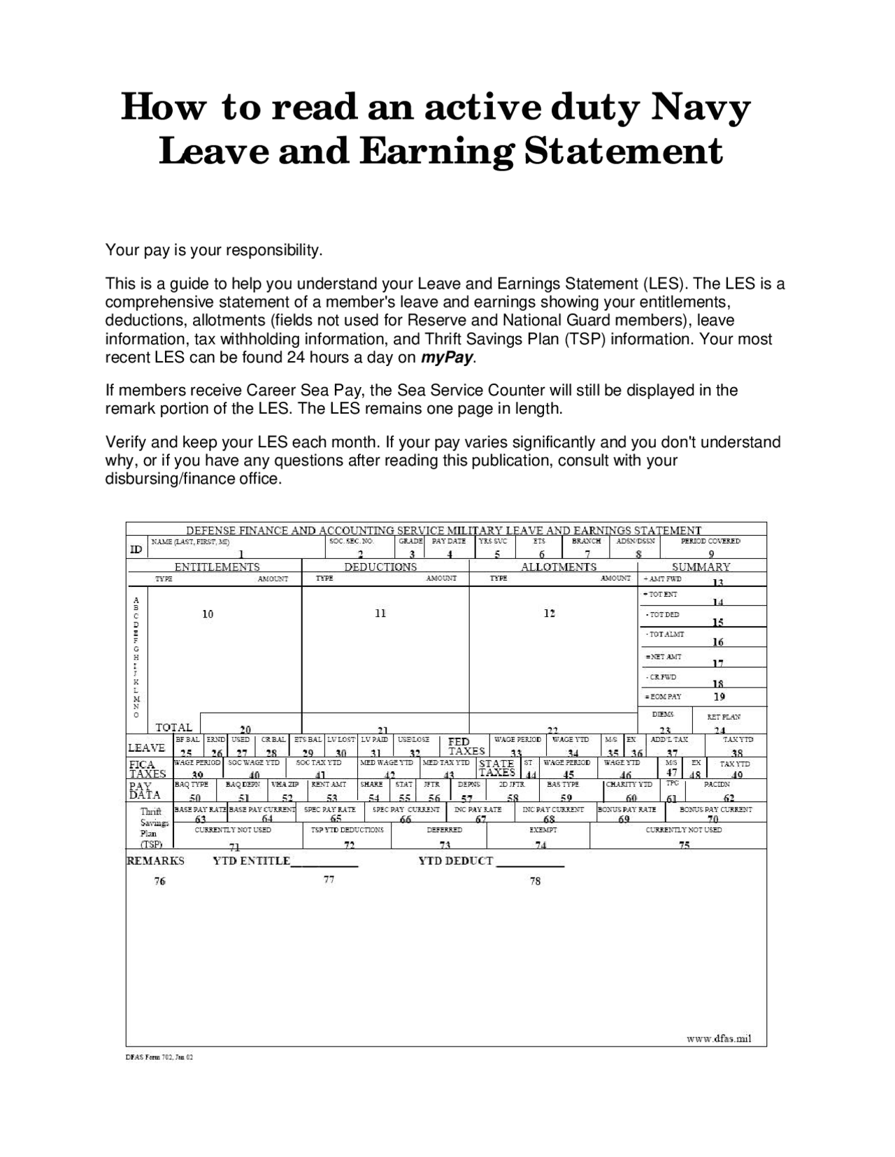Leave Earning Statement Example How to read an active duty Navy Leave and Earning Statement | Study ...