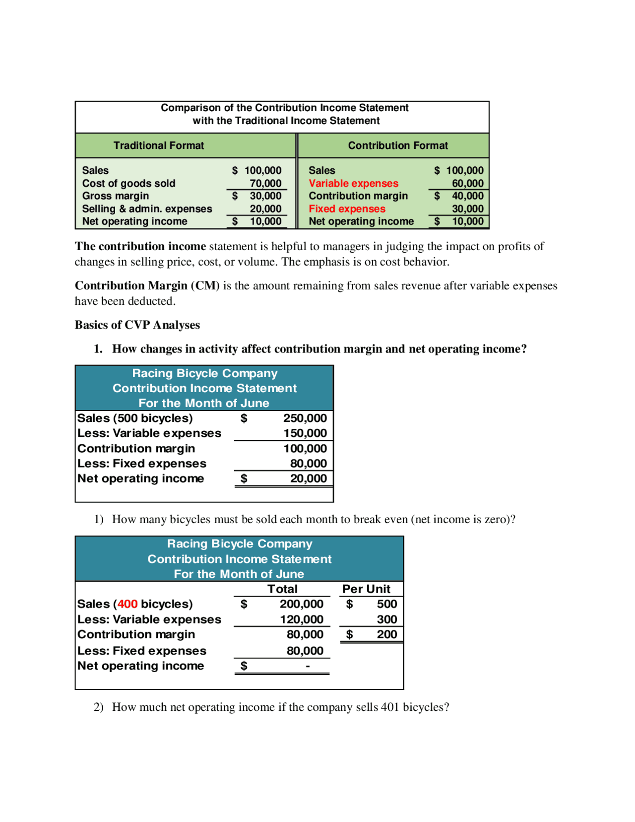 Income Statement: Traditional vs. Contribution Format | Study Guides ...