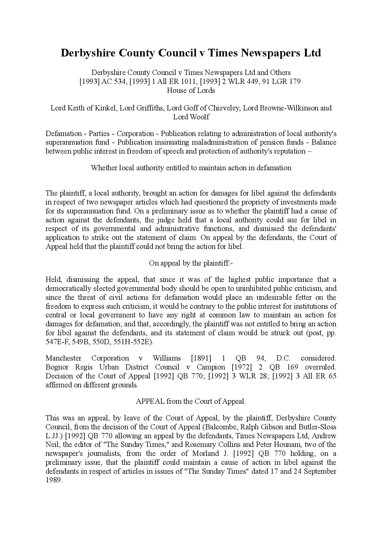 Derbyshire County Council V Times Newspapers Ltd Exercises Law Docsity derbyshire-county-council-v-times-newspapers-ltd-exercises-law-docsity