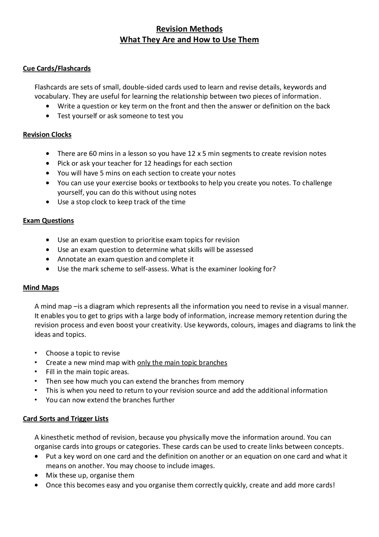 Revision Methods What They Are and How to Use Them | Lecture notes ...