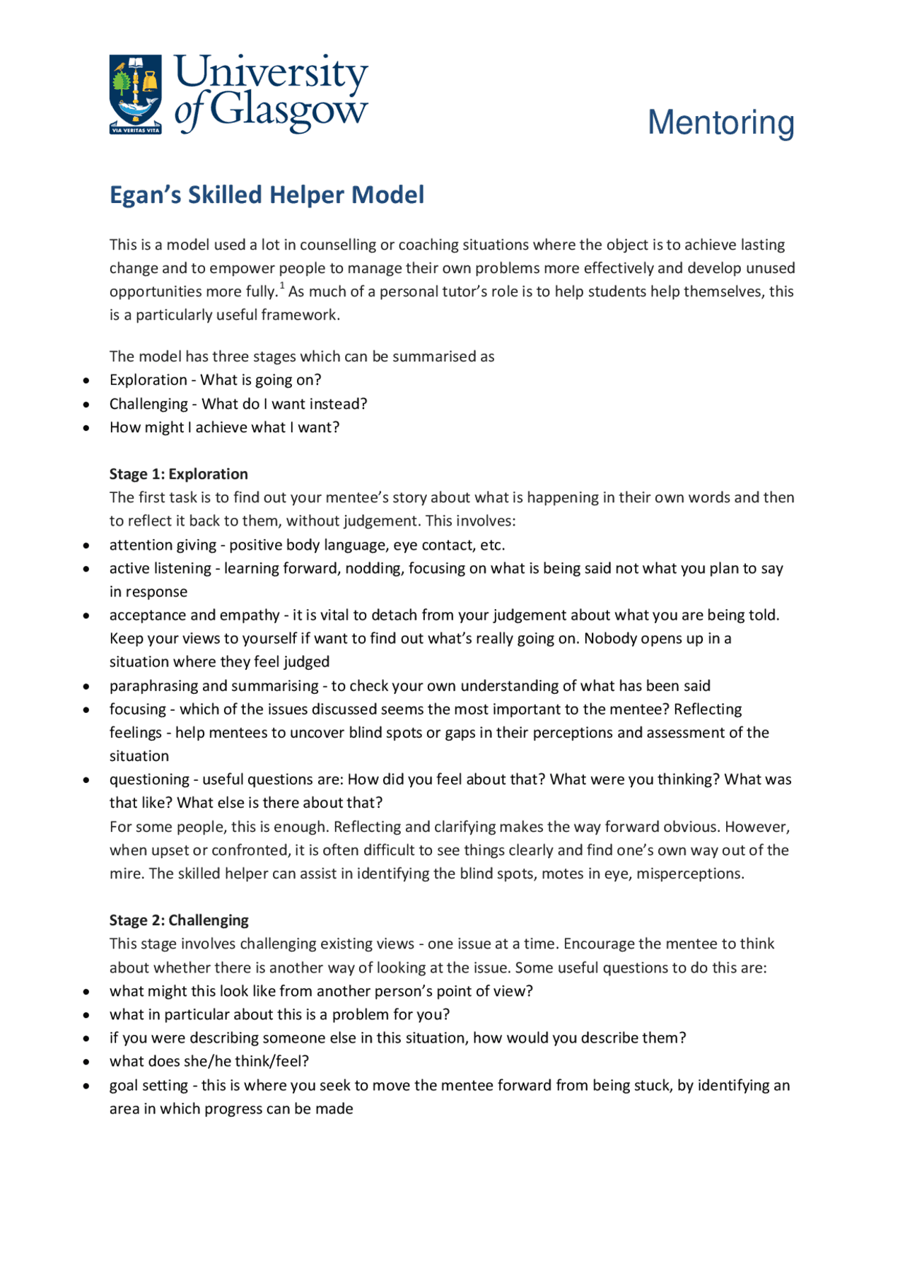 Helper Model Egan's skilled helper model | Study notes Career Counseling | Docsity